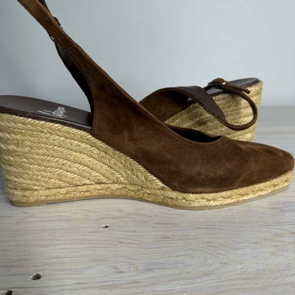 Castaner Chocolate Brown Suede Pointed Toe Sling-back Minimalist Resort Wedges - Picture 7 of 10